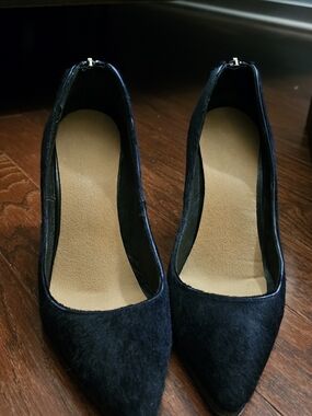 Helmut Lang Black Pointed Toe Haircalf Pumps